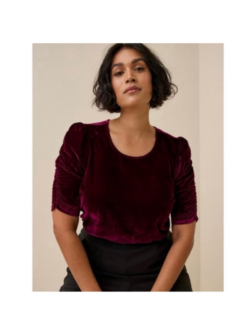Torrid Velvet Top Blouse Burgundy Womens Plus Size 2X Red Burgundy Ruched Sleeve